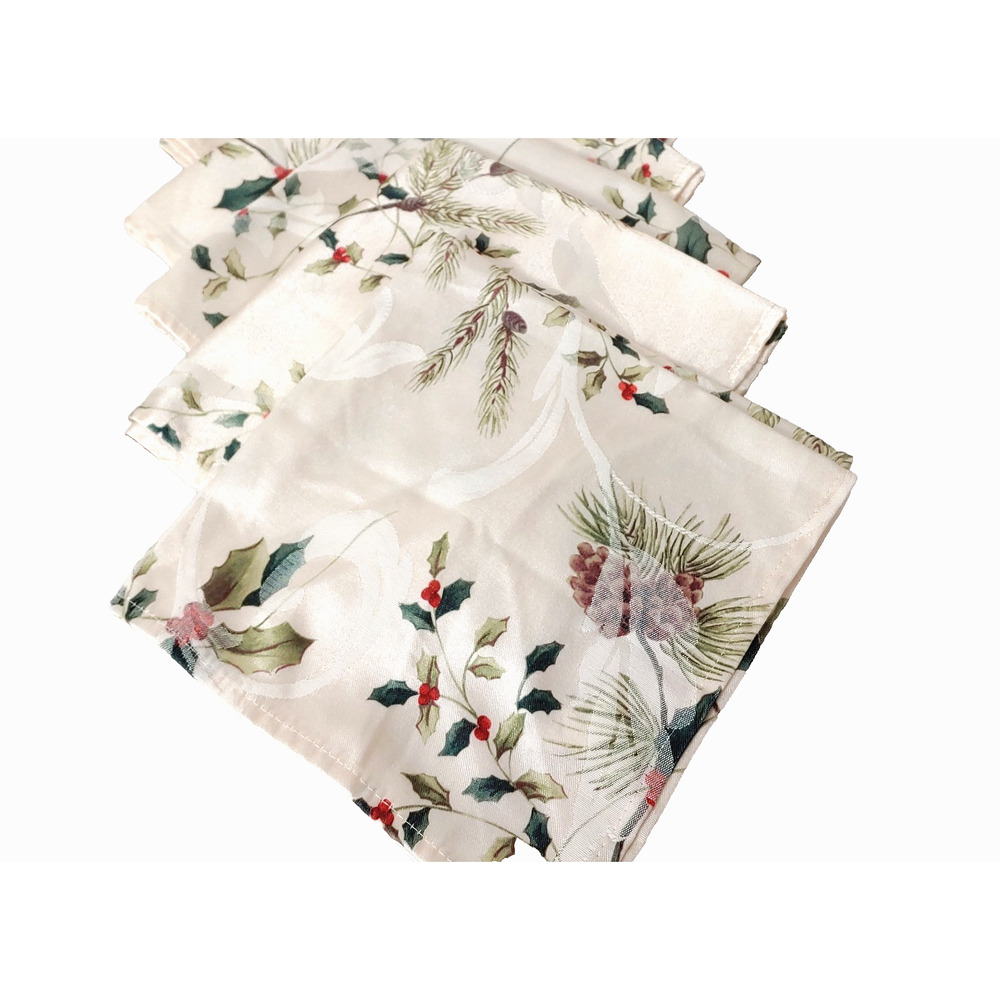 Holiday Christmas Napkins Set‎ of 5 Ivory Pine Cones St Nicholas Alpine Season - Picture 5 of 12